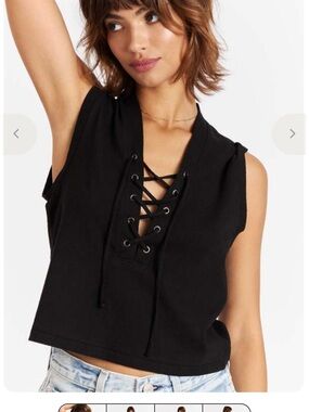 AMO Black Lace-Up V-Neck Tank Top, XS